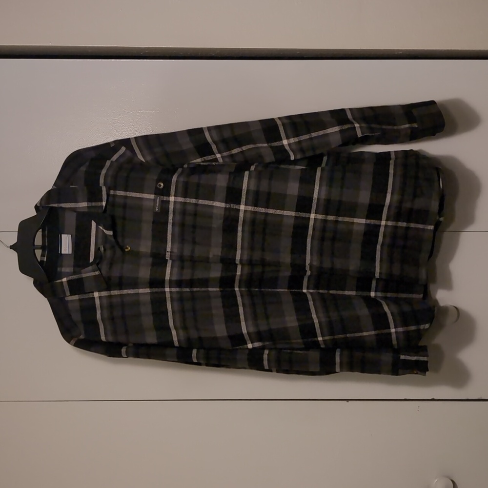 Men's Columbia Black and Gray Plaid Flannel Shirt Sz XL